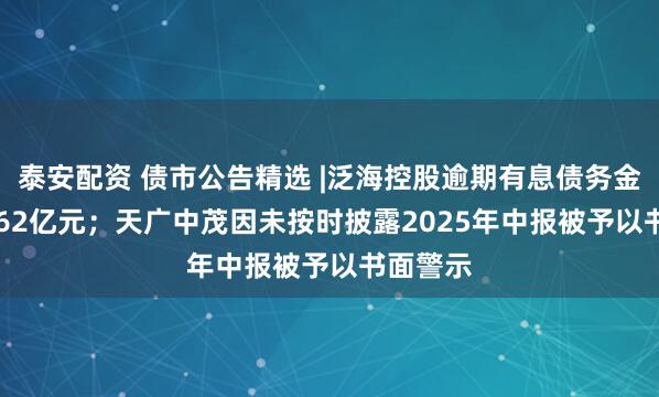 泰安配资 债市公告精选 |泛海控股逾期有息债务金额341.62亿元；天广中茂因未按时披露2025年中报被予以书面警示